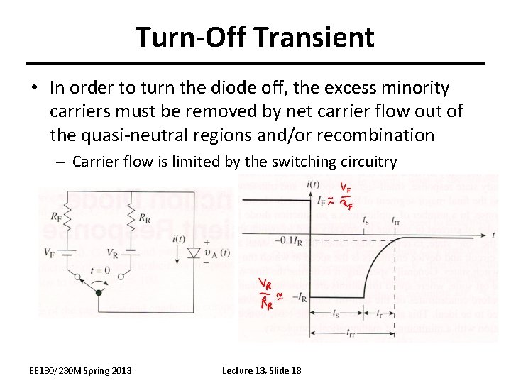 Turn-Off Transient • In order to turn the diode off, the excess minority carriers Turn-Off Transient • In order to turn the diode off, the excess minority carriers