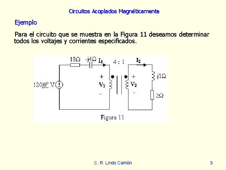 Circuitos Acoplados Magnéticamente Ejemplo Para el circuito que se muestra en la Figura 11