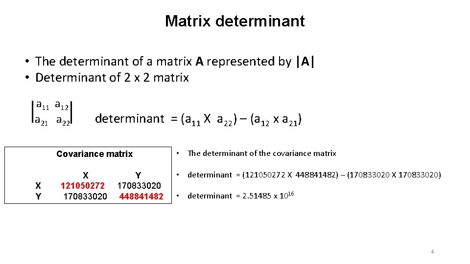 Matrix determinant • The determinant of a matrix A represented by |A| • Determinant Matrix determinant • The determinant of a matrix A represented by |A| • Determinant