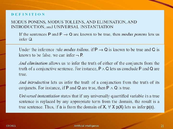 CSC 411 Artificial intelligence 21 CSC 411 Artificial intelligence 21