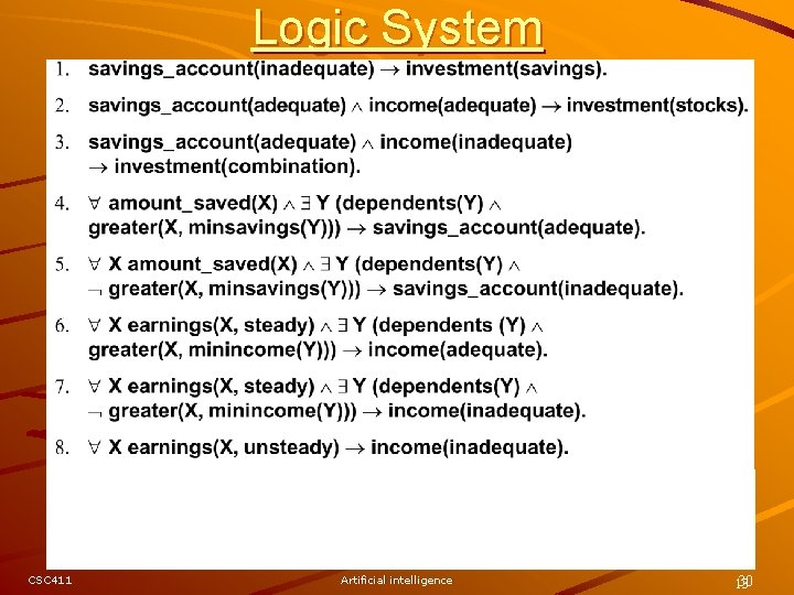 Logic System CSC 411 Artificial intelligence 30 13 Logic System CSC 411 Artificial intelligence 30 13