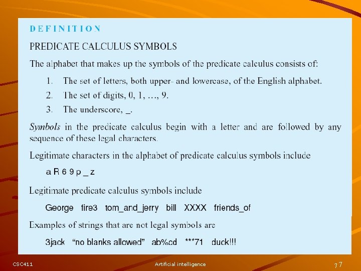 CSC 411 Artificial intelligence 77 CSC 411 Artificial intelligence 77