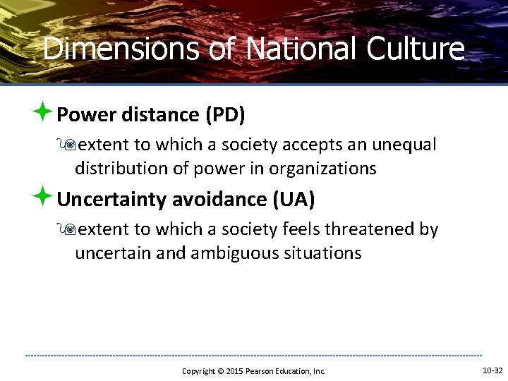 Dimensions of National Culture ªPower distance (PD) 9 extent to which a society accepts
