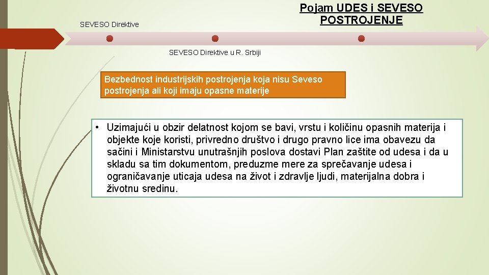 Pojam UDES i SEVESO POSTROJENJE SEVESO Direktive u R. Srbiji Bezbednost industrijskih postrojenja koja