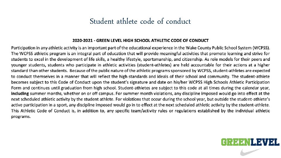 Student athlete code of conduct 