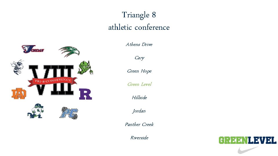 Triangle 8 athletic conference Athens Drive Cary Green Hope Green Level Hillside Jordan Panther