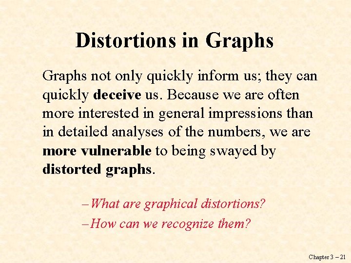 Distortions in Graphs not only quickly inform us; they can quickly deceive us. Because