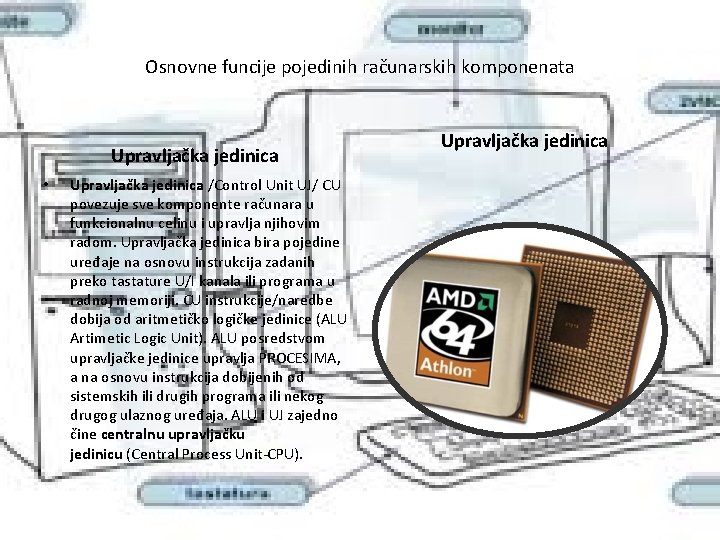Osnovne funcije pojedinih računarskih komponenata Upravljačka jedinica • Upravljačka jedinica /Control Unit UJ/ CU