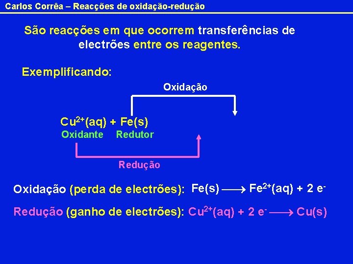 Carlos Corrêa – Reacções de oxidação-redução São reacções em que ocorrem transferências de electrões