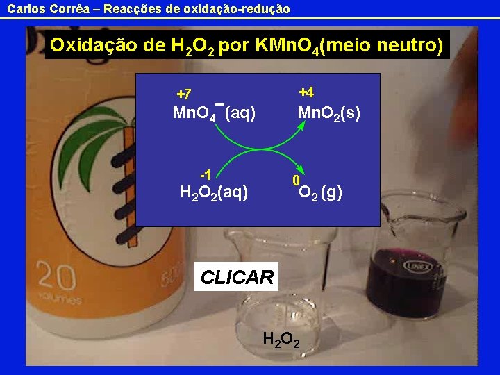 Carlos Corrêa – Reacções de oxidação-redução Oxidação de H 2 O 2 por KMn.