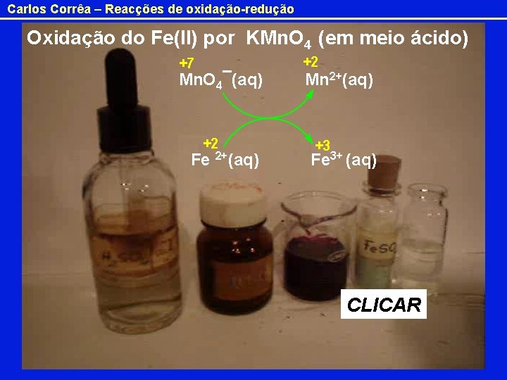 Carlos Corrêa – Reacções de oxidação-redução Oxidação do Fe(II) por KMn. O 4 (em