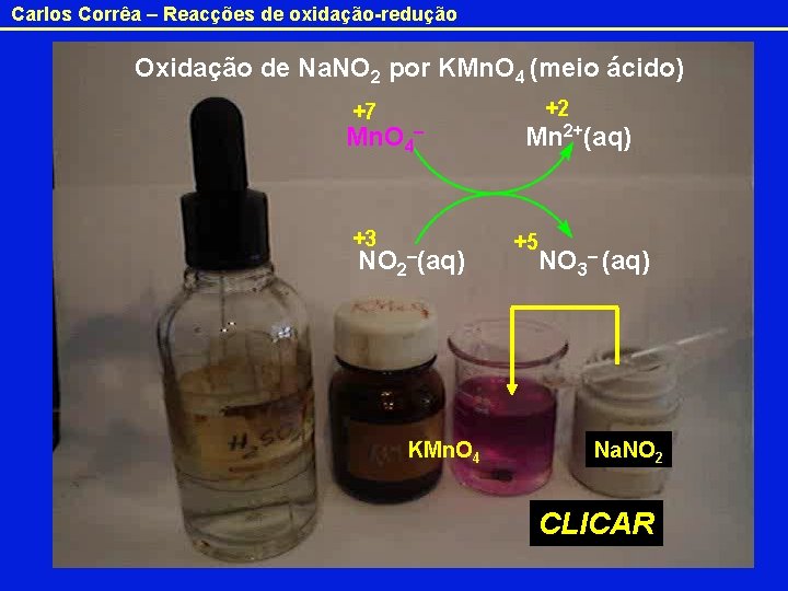 Carlos Corrêa – Reacções de oxidação-redução Oxidação de Na. NO 2 por KMn. O