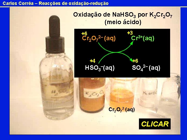 Carlos Corrêa – Reacções de oxidação-redução Oxidação de Na. HSO Ácido 3 por K