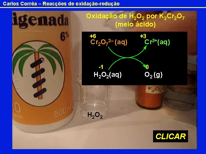 Carlos Corrêa – Reacções de oxidação-redução Oxidação de H 2 O 2 por K