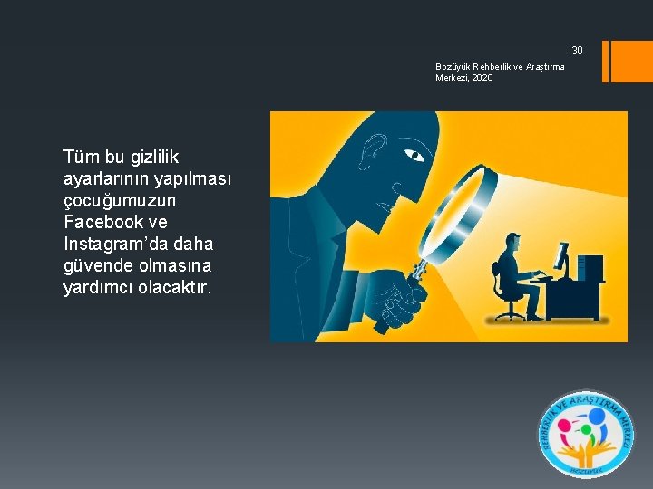 30 Bozüyük Rehberlik ve Araştırma Merkezi, 2020 Tüm bu gizlilik ayarlarının yapılması çocuğumuzun Facebook