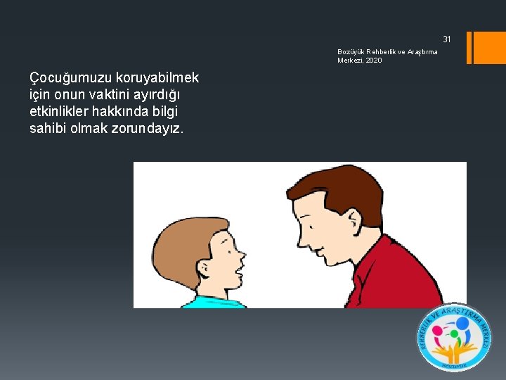 31 Bozüyük Rehberlik ve Araştırma Merkezi, 2020 Çocuğumuzu koruyabilmek için onun vaktini ayırdığı etkinlikler