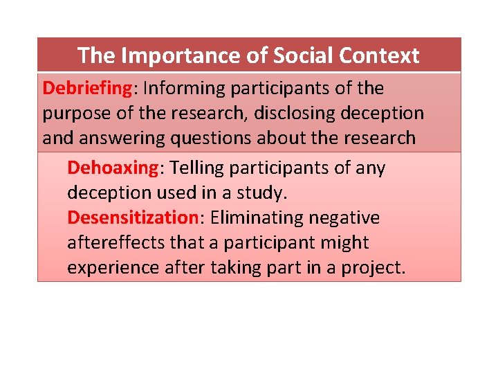 The Importance of Social Context Debriefing: Informing participants of the purpose of the research,