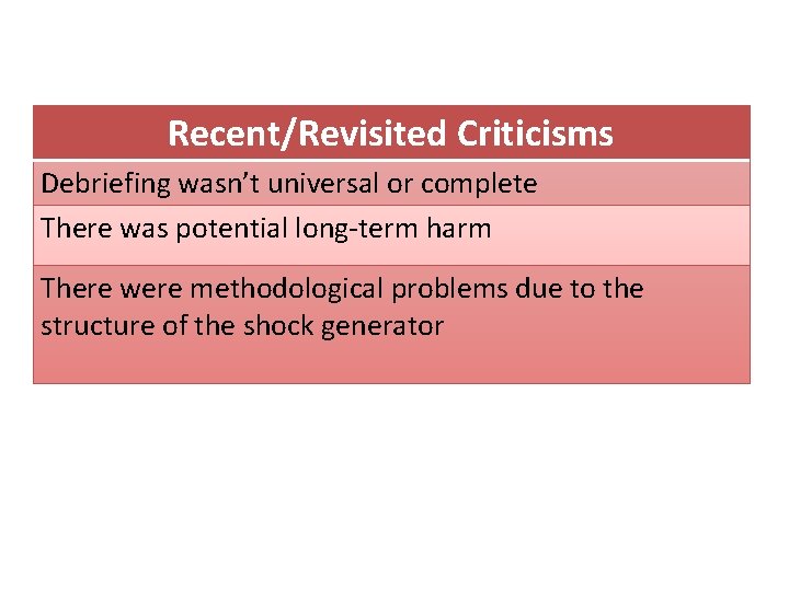 Recent/Revisited Criticisms Debriefing wasn’t universal or complete There was potential long-term harm There were