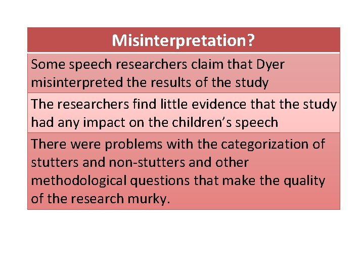 Misinterpretation? Some speech researchers claim that Dyer misinterpreted the results of the study The