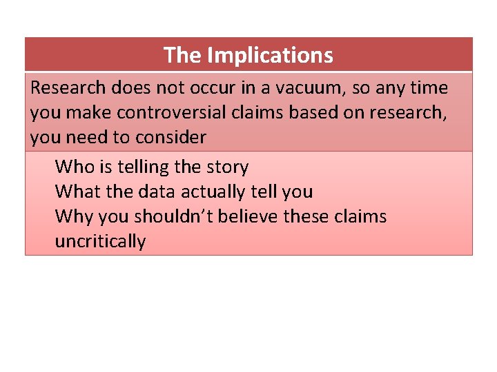 The Implications Research does not occur in a vacuum, so any time you make