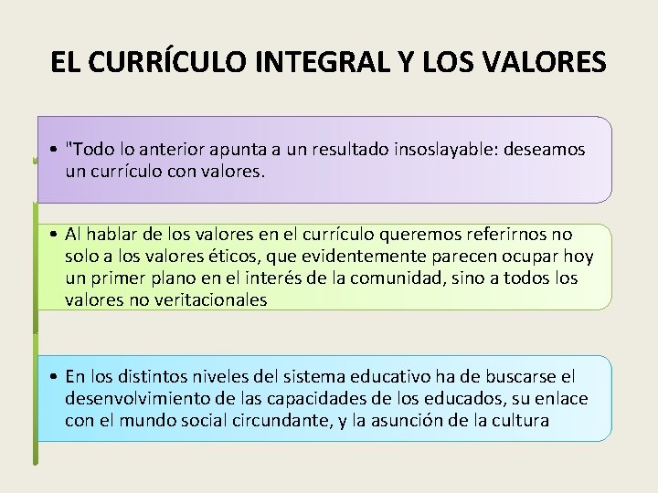 EL CURRÍCULO INTEGRAL Y LOS VALORES • "Todo lo anterior apunta a un resultado