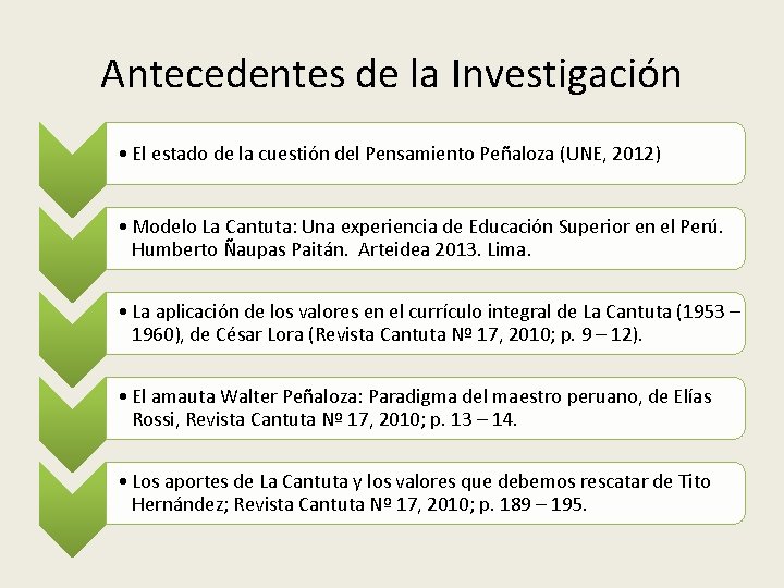 Antecedentes de la Investigación • El estado de la cuestión del Pensamiento Peñaloza (UNE,