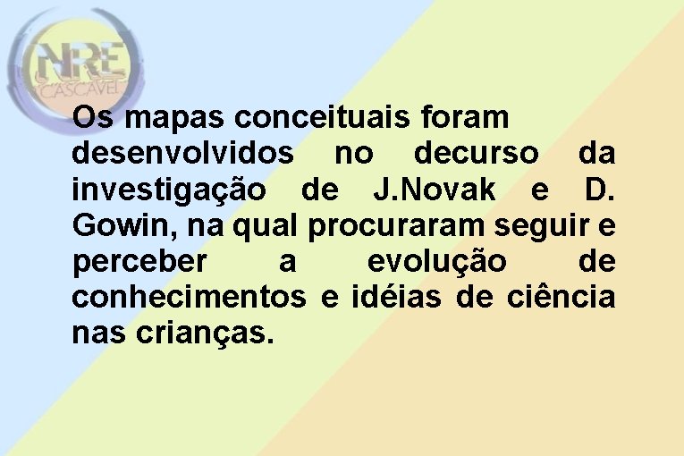 Os mapas conceituais foram desenvolvidos no decurso da investigação de J. Novak e D.