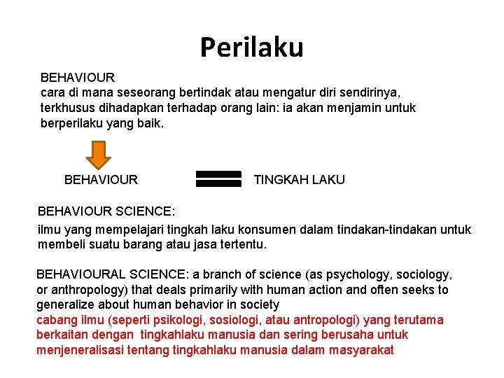 Perilaku BEHAVIOUR cara di mana seseorang bertindak atau mengatur diri sendirinya, terkhusus dihadapkan terhadap