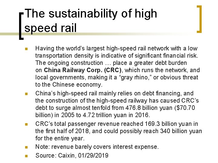 The sustainability of high speed rail n n n Having the world’s largest high-speed