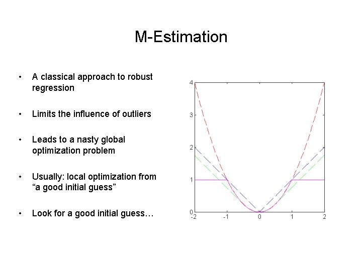 M-Estimation • A classical approach to robust regression • Limits the influence of outliers