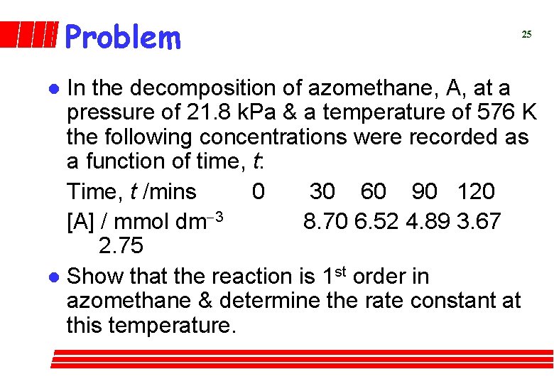 Problem 25 In the decomposition of azomethane, A, at a pressure of 21. 8