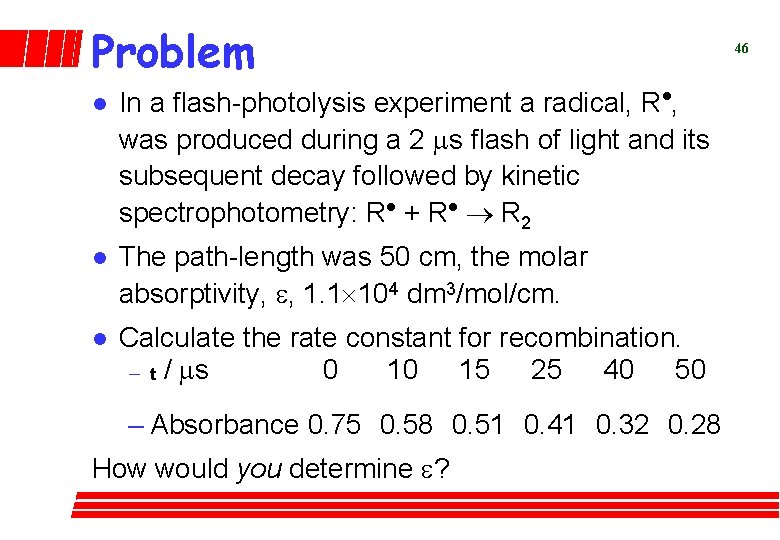 Problem l In a flash-photolysis experiment a radical, R·, was produced during a 2