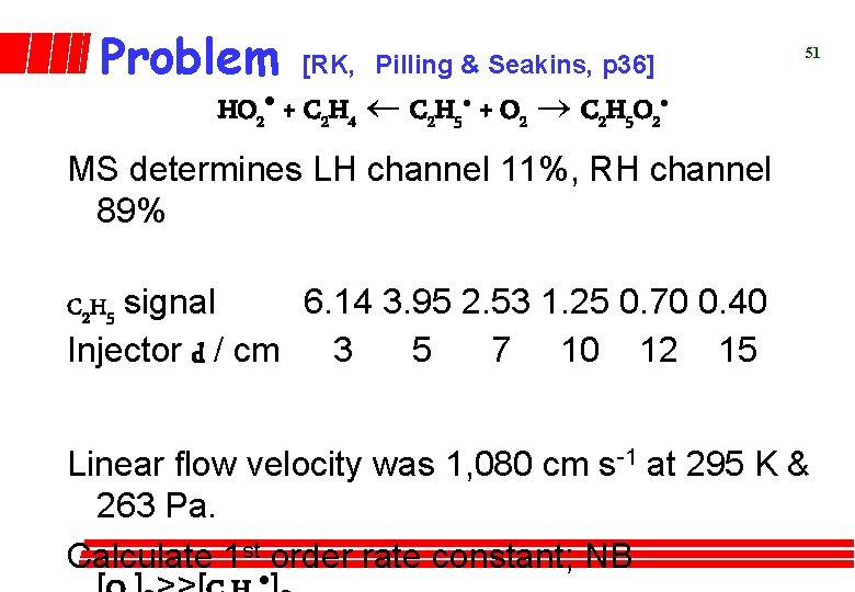 Problem [RK, Pilling & Seakins, p 36] 51 HO 2· + C 2 H