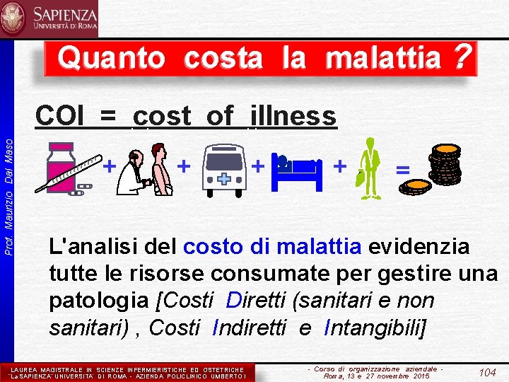  Quanto costa la malattia ? Prof. Maurizio Dal Maso COI = cost of