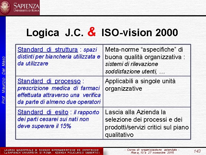 Logica J. C. & ISO-vision 2000 Prof. Maurizio Dal Maso Standard di struttura :