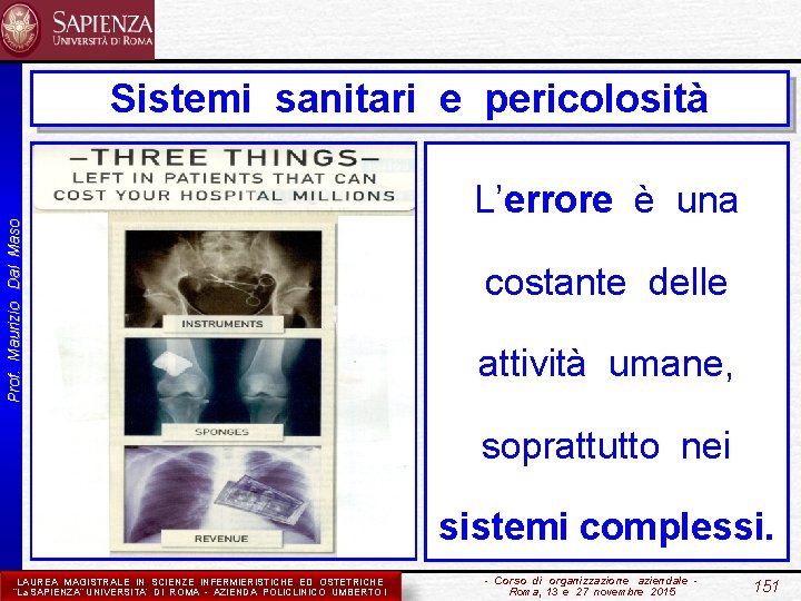 Prof. Maurizio Dal Maso Sistemi sanitari e pericolosità L’errore è una costante delle attività