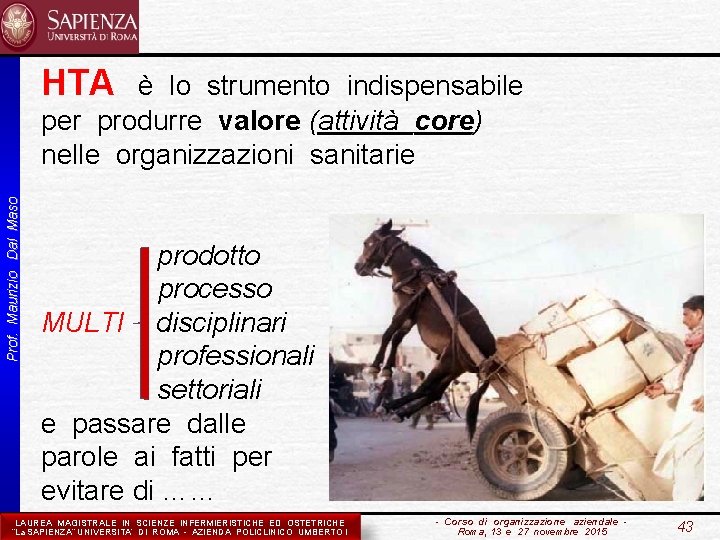 HTA è lo strumento indispensabile Prof. Maurizio Dal Maso per produrre valore (attività core)