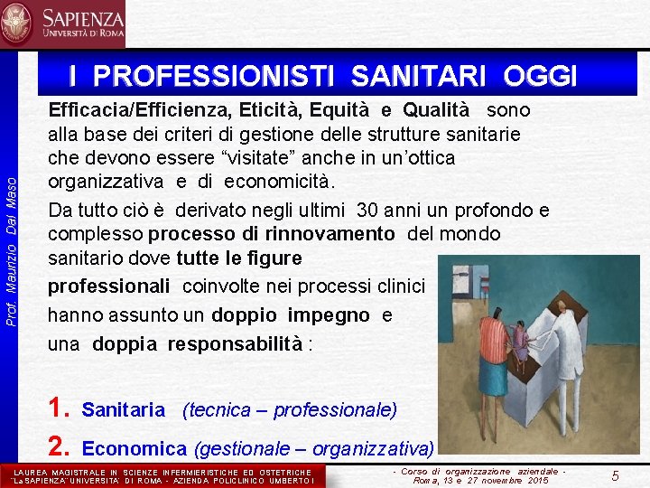 Prof. Maurizio Dal Maso I PROFESSIONISTI SANITARI OGGI Efficacia/Efficienza, Eticità, Equità e Qualità sono