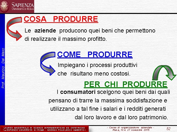  COSA PRODURRE Prof. Maurizio Dal Maso Le aziende producono quei beni che permettono