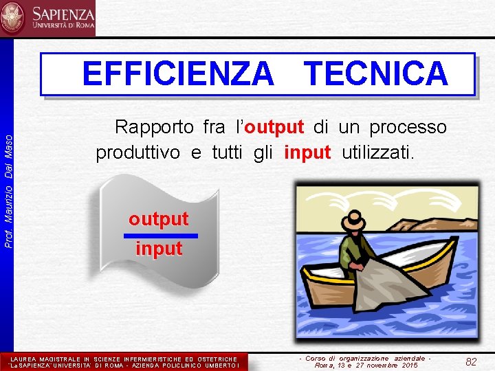 Prof. Maurizio Dal Maso EFFICIENZA TECNICA Rapporto fra l’output di un processo produttivo e