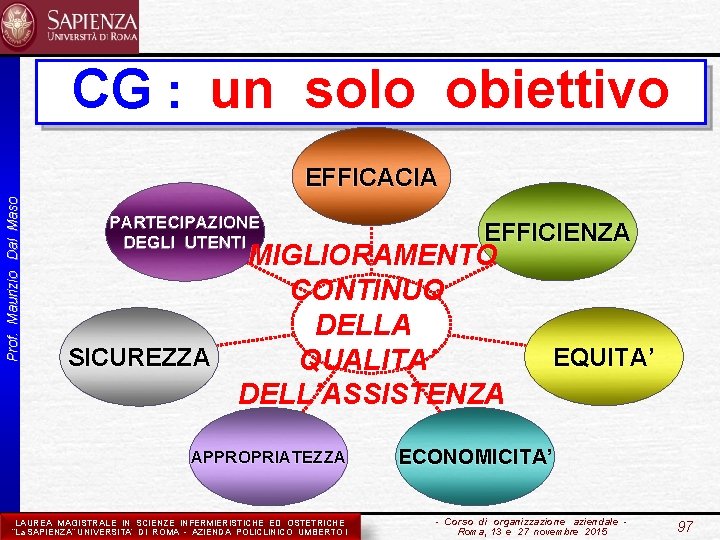CG : un solo obiettivo Prof. Maurizio Dal Maso EFFICACIA PARTECIPAZIONE DEGLI UTENTI EFFICIENZA