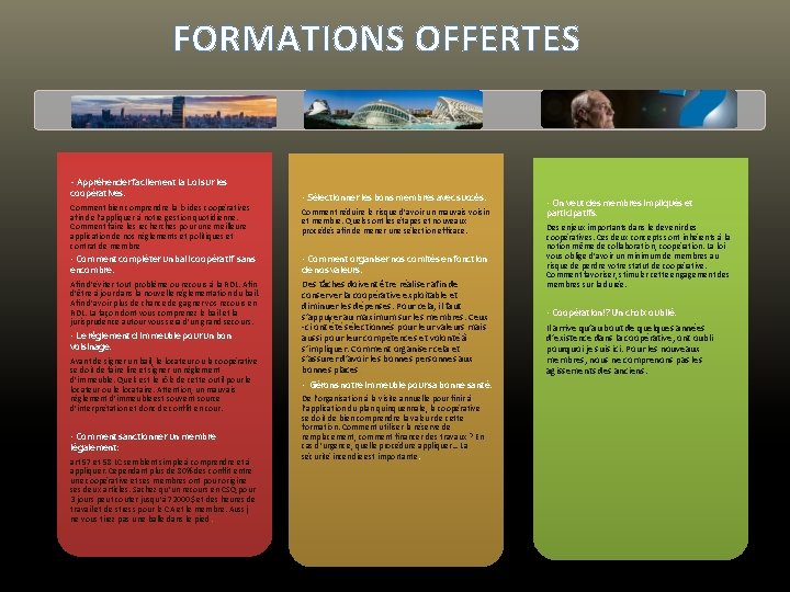 FORMATIONS OFFERTES - Appréhender facilement la Loi sur les coopératives. Comment bien comprendre la