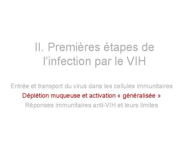 II. Premières étapes de l’infection par le VIH Entrée et transport du virus dans