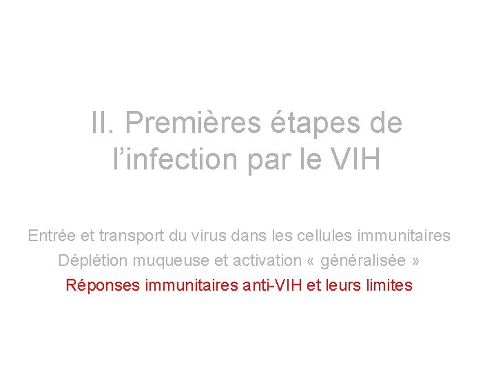 II. Premières étapes de l’infection par le VIH Entrée et transport du virus dans