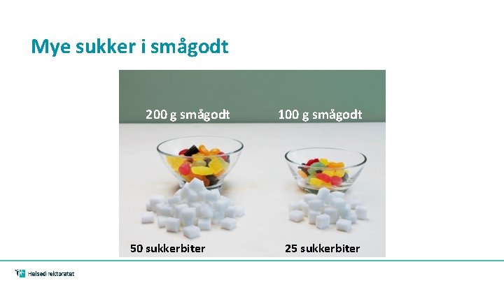 Mye sukker i smågodt 200 g smågodt 50 sukkerbiter 100 g smågodt 25 sukkerbiter Mye sukker i smågodt 200 g smågodt 50 sukkerbiter 100 g smågodt 25 sukkerbiter