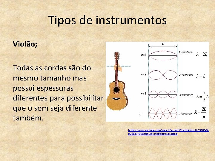 Tipos de instrumentos Violão; Todas as cordas são do mesmo tamanho mas possui espessuras