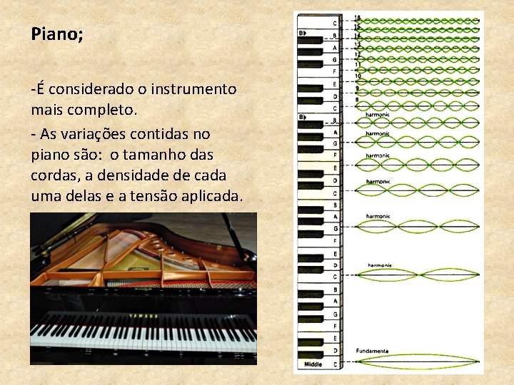 Piano; -É considerado o instrumento mais completo. - As variações contidas no piano são: