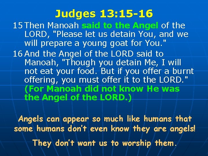 Judges 13: 15 -16 15 Then Manoah said to the Angel of the LORD,