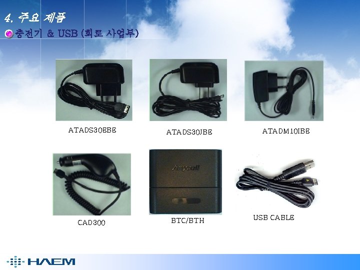 4. 주요 제품 충전기 & USB (회로 사업부) ATADS 30 EBE ATADS 30 JBE