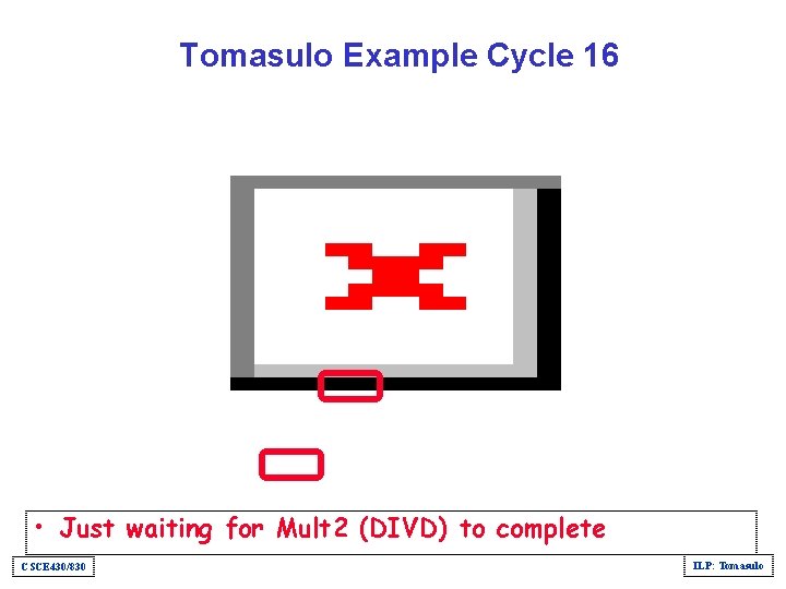 Tomasulo Example Cycle 16 • Just waiting for Mult 2 (DIVD) to complete CSCE